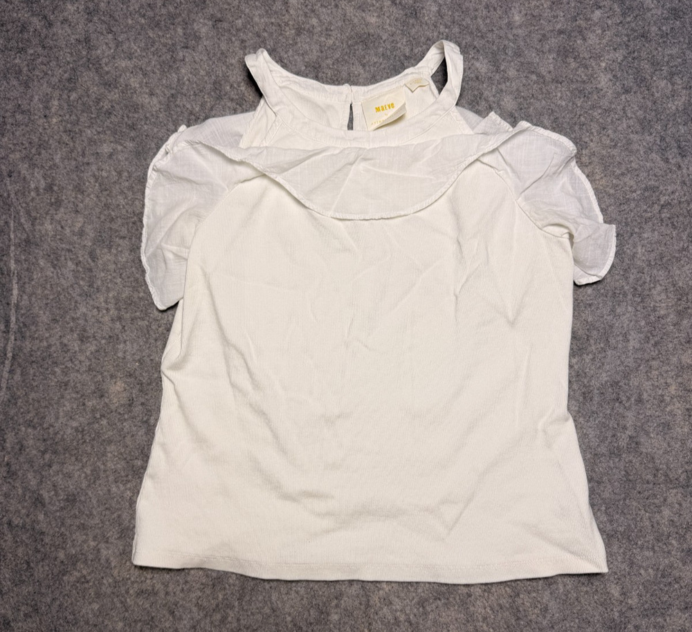 Maeve By Anthropologie Ruffled Rib Halter Tank Women's XL White Blouse Top
